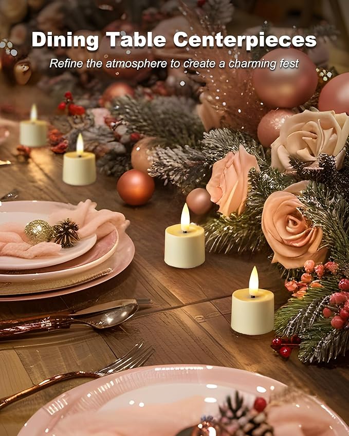 Remote Candles, 12Pcs Timer LED Votive Candle, Realistic 3D Flickering Flameless Tea Light Candles Battery Operated with 2/4/6/8H Timer for Home Decor- Ivory Base