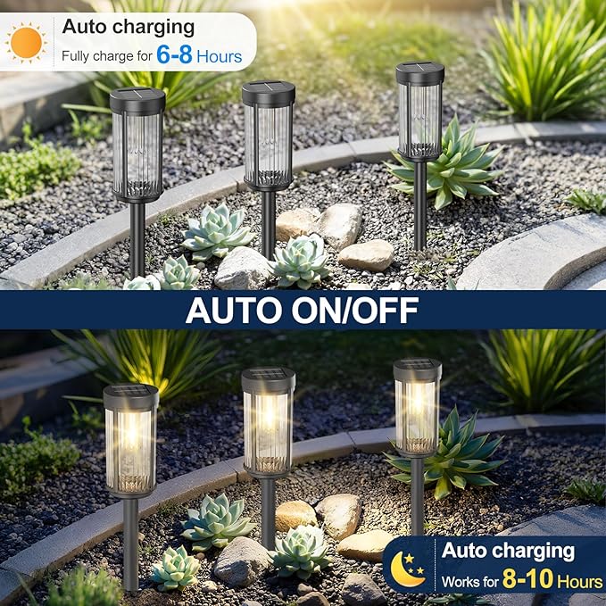 EXCMARK 12 Pack Outdoor Solar Lights Waterproof for Yard Garden Walkway Pathway Lawn Decorative Contemporary Landscape Lighting. (Warm White Light, 12)