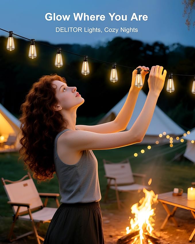 Patio String Lights Plug in 50FT LED Outdoor String Lights with IP65 Waterproof 27 Bulbs, Connectable Dimmable Edison ST38 Outside Lights for Garden, Yard, Porch, Backyard, Deck, Home Decor