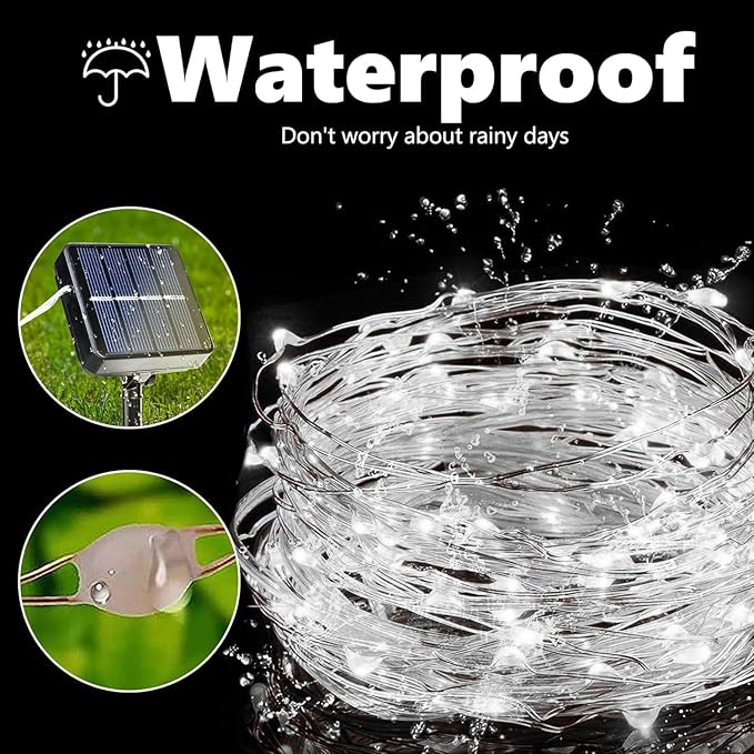 Lomotech Solar String Lights Outdoor - 2 Pack Total 66ft 200LED Solar Fairy Lights Waterproof 8 Modes Twinkle Lights for Outdoor, Patio, Garden, Yard, Party, Wedding, Tree Decoration (White)