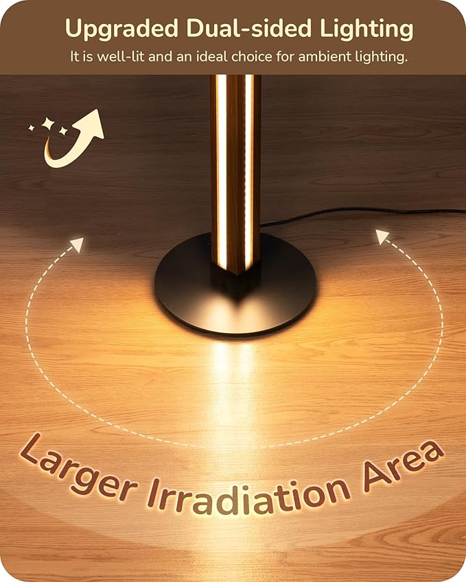 EDISHINE Wooden Floor Lamp, Upgraded Dual-Sided Lighting, Minimalist Floor Lamps for Living Room, Corner Lamp with Remote/Foot Control, 7CCT & Dimmable Floor Lamp for Bedroom, Office, Walnut Wood