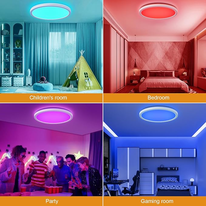 LEZOE RGB LED Ceiling Light Dimmable with Remote Control, 18W 1800lm Color Changing Light Flush Mount Fixture, 8.6 Inch 3000K-6500K Ceiling Lamp for Bedroom Kitchen Hallway Party Living Room