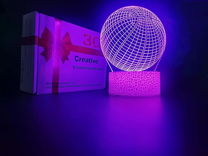 4 Patterns Basketball Night Light,3D Hologram Illusion Basketball Lamp,Dimmable Remote Control/Smart Touch,16 Colors Changing Light,Room Decor Bedside Desk Lamp,Basketball Gift for Boys (style 8)