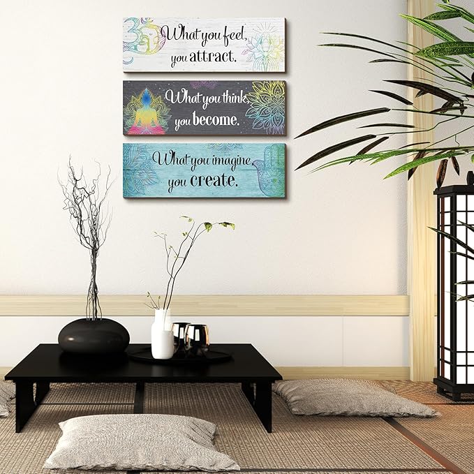 Yerliker 3 Buddha Decor Buddha Wall Art Meditation Room Chakra Decor for Bedroom Zen Quotes Wall Decoration Spiritual Gift Hanging Buddhism Spa Room Decoration Yoga Art for Women(Blue)