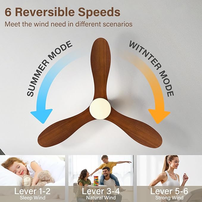 42 Inch Smart Ceiling Fans with Lights and Remote/Alexa,APP Control,Wood Flush Mount Hugger Ceiling Fan with Quiet DC Motor,Dimmable,Outdoor Indoor Low Profile Fan for Bedroom,Living Room,Patio,Porch