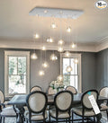 Crystal Rectangular LED Chandelier for Living Dining Room Light Dimmable High Ceiling Pendant Lights Fixtures Lighting Chandeliers for Foyer Entryway Lighting Polished Chrome
