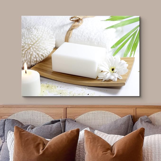 wall26 Canvas Print Wall Art White Soap and Lily at The Spa Nature Wilderness Photography Realism Rustic Scenic Relax/Calm Multicolor Zen Colorful for Living Room, Bedroom, Bathroom, Office - 32"x48"