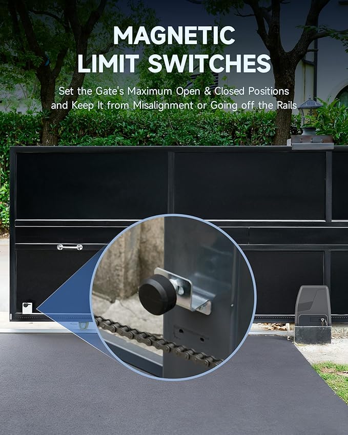 CO-Z Solar Powered Sliding Gate Opener, 250W Electric Gate Opener for 3300lb 40ft Gates with Solar Panel Kit Remote Controls IR Sensors, Automatic Gate Opening System for Driveway Garage Farm Gates