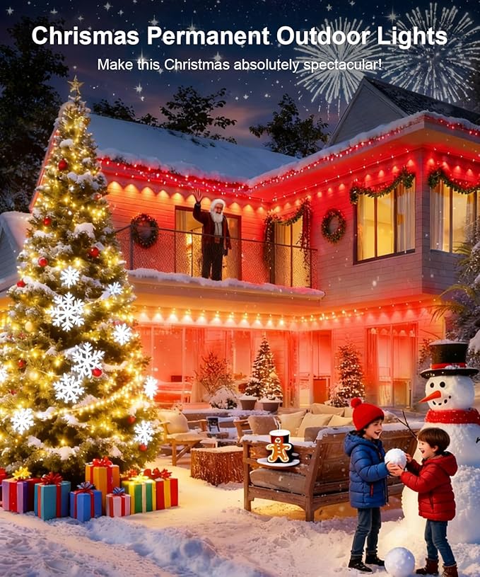Nexillumi Permanent Outdoor Lights for House, 100ft Smart RGB LED Lights Outside with 16 Million DIY Colors, IP67 Waterproof Eternity Eaves Lighting for Christmas Halloween Holiday Daily Decorations