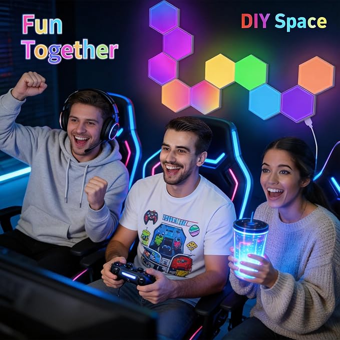 Hexagon LED Lights Panels – Smart RGB Wall Lights with APP/Remote & Music Sync, DIY Modular & Gaming Room Decor, Wall LED Panels Lights for Bedroom (12-Pack)