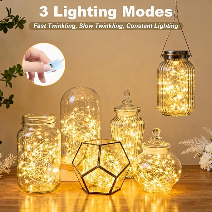 Lemical 10 Pack Fairy Lights Battery Operated 9.8FT 30 LED Twinkle Lights 3 Modes Waterproof Bulk Mini Copper Wire Firefly String Light for Christmas Mason Jars DIY Wedding Table Decor(Warm White)