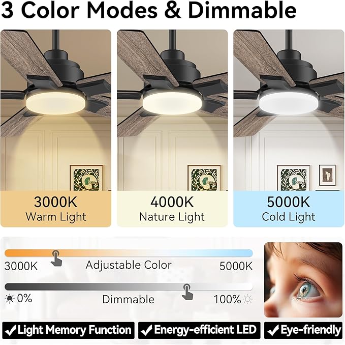 42 Inch Ceiling Fans with Lights,Smart Ceiling Fan with Light and Remote Control,Alexa,APP, Black Indoor Outdoor Ceiling Fans for Small Bedroom,Patio,Porch,5 Blades,Dimmable LED,6 Speed,Quiet DC Motor