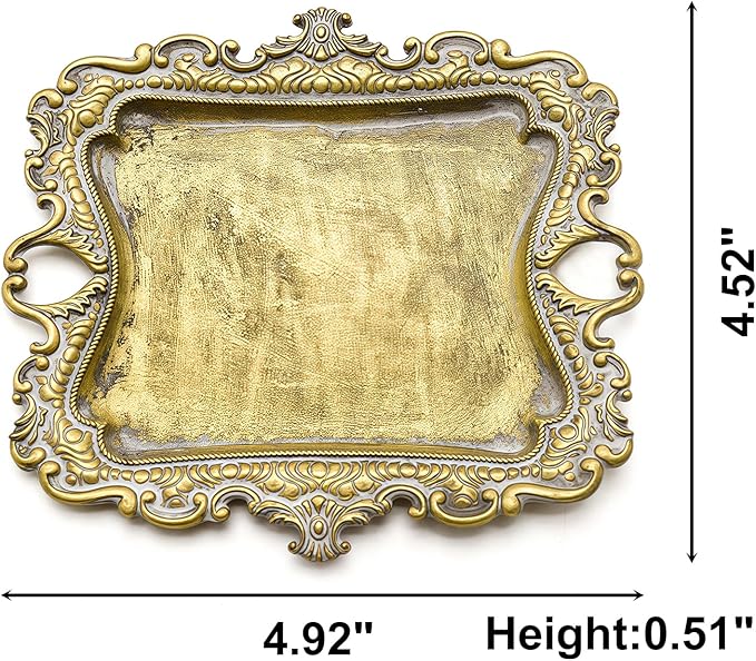 Small Antique Tray Jewelry Ring Dish, French Decor Gold Vintage Trinket Jewelry Holder, Antique Home Decor Display Trays Gifts for Women, Wedding, Birthday, Mother's Day Gifts for Women
