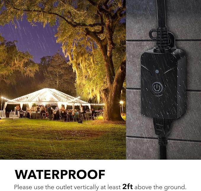HBN Outdoor Indoor Wireless Remote Control 3-Prong Outlet Weatherproof Heavy Duty 15 A Compact 1 Remote 1 Outlet with Remote 6-inch Cord 100ft Range ETL Listed (Battery Included)