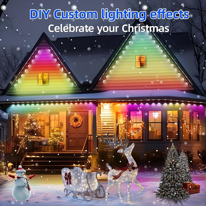Permanent Outdoor Lights Pro, 50ft with 36 RGB LED Lights for Daily and Accent Lighting, IP65 Waterproof Smart Eaves String Lights with App & Remote, Rainbow Light for Halloween,Christmas -50FT