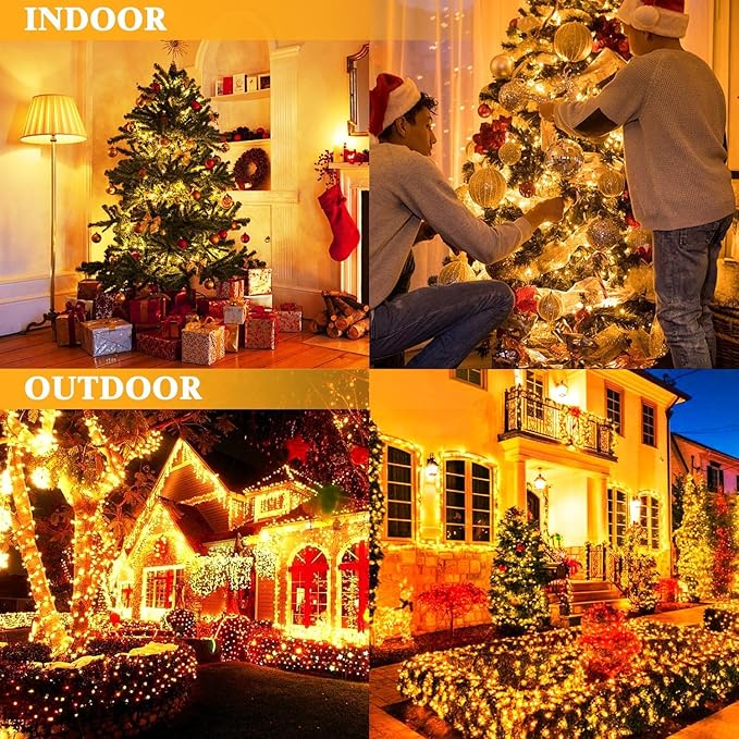 Battery Operated Christmas Lights-132FT 300 LED 8 Modes Outdoor/Indoor Waterproof Fairy Lights, Decorative Light Strings for Wedding Party Bedroom Roof Garden Halloween Thanksgiving Holiday,Warm White