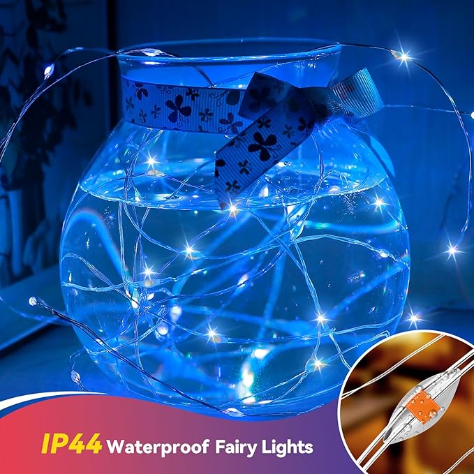 4 Pack 240LED Christmas Fairy Lights Battery Operated - 20FT Twinkle Lights with 2 Lighting Modes Indoor, Waterproof Led Fairy String Lights for Bedroom, Classroom, Dorm, DIY Decor, Blue & White