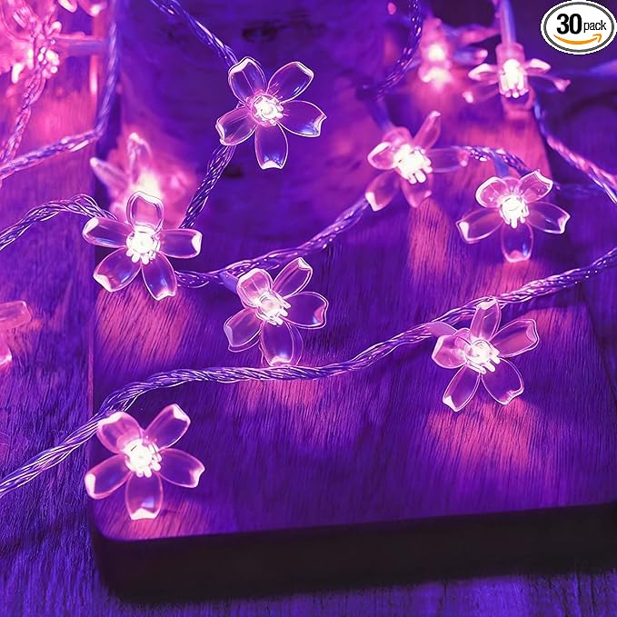 ITICdecor Flower String Lights 15FT 30LED Fairy Lights Battery Operated Indoor&Outdoor Twinkle Lighting Bedroom Decor for Party Wedding Xmas Tree(Purple)