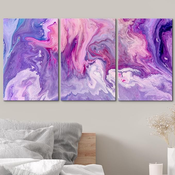 wall26 Canvas Print Wall Art Set Swirling Purple & Pink 70s Paint Strokes Abstract Shapes Illustrations Modern Art Bohemian Colorful Multicolor for Living Room, Bedroom, Office - 24"x36"x3 Panels