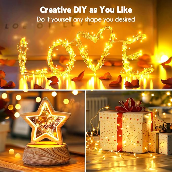 Minetom Fairy Lights Plug in, 33Ft 100 LEDs Waterproof Silver Wire Firefly Lights, Adaptor Included, Starry String Lights for Wedding Indoor Outdoor Christmas Patio Garden Decoration, Warm White