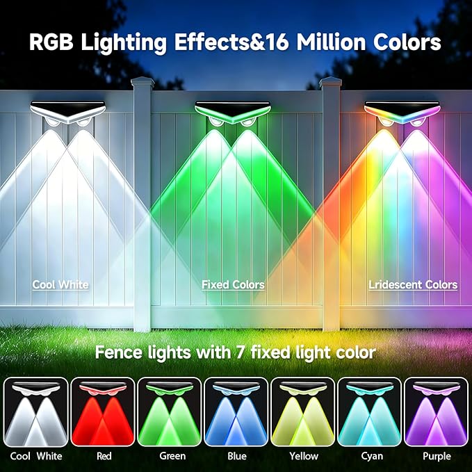 Fence Lights Outdoor 16 Packs,Smart RGB Fence Lighting with APP&Remote Control,IP67 Waterproof Fence Lights,DIY Scene Modes,LED Light for Fence,Patio,Yard,Garden(100ft)