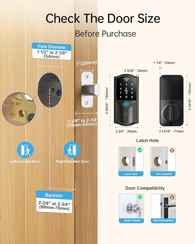 WiFi Smart Lock for Front Door – Firstriver Keyless Entry Electronic Deadbolt with Biometric Fingerprint & Digital Keypad Built-in Wi-Fi App Control Auto Lock Compatible with Alexa & Google Assistant