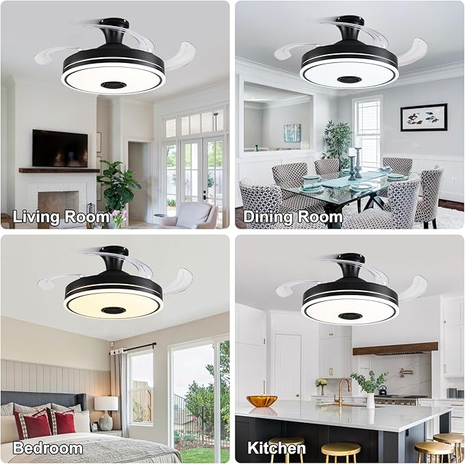 42'' Retractable Ceiling Fan with Lights, Smart Ceiling Fan Light with Bluetooth Speaker, App Control for Dimming & RGB Color Change Reversible Bedroom Living Room