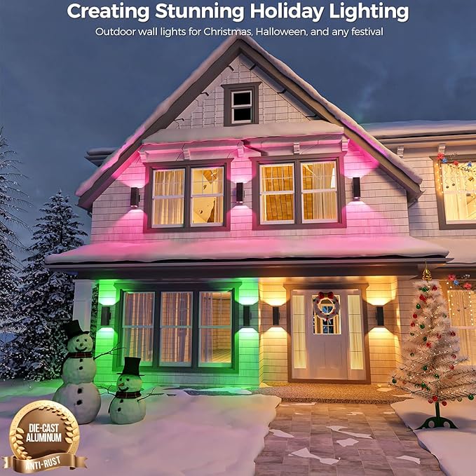 KIZON Smart Outdoor Wall Lights RGBCW Color Changing, Modern Dusk to Dawn Outdoor Sconce Up and Down Lighting, Exterior Light Fixture for House Porch Garage, Compatible with Alexa, ETL Listed