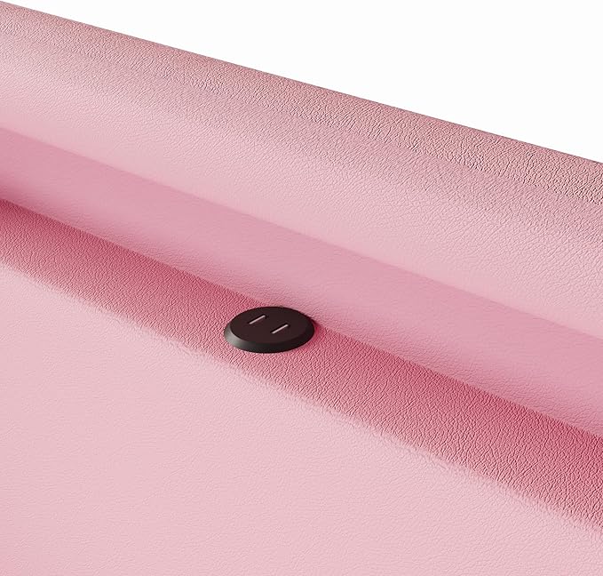 MERITLINE Full Size Upholstered Platform Bed with Drawer, App-Controlled RGB LED Light Strip & USB Port, PU Fabric Storage Bed (Pink) | LED light, Storage Drawer