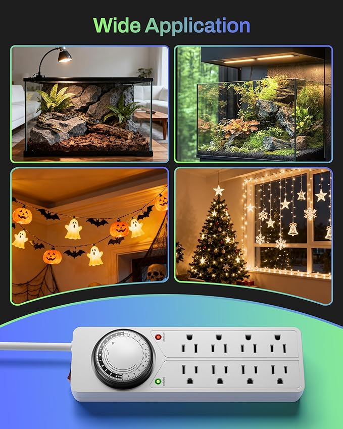 BN-LINK 8 Outlet Surge Protector with Mechanical Timer, 4 Timed & 4 Always-On Outlets, ETL Listed, 4ft Cord, 1875W, for Aquarium, Grow Lights, Christmas Decor, White