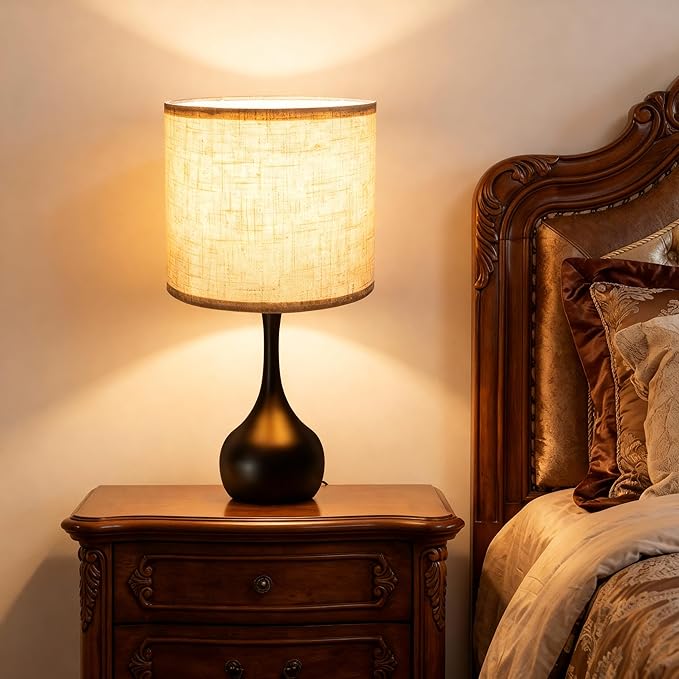 Touch Table Lamp for Bedroom,3 Way dimmable Nightstand Bedside Lamp with Linen Shade,Desk Lamp for Living Room, Guest Room, Home Office