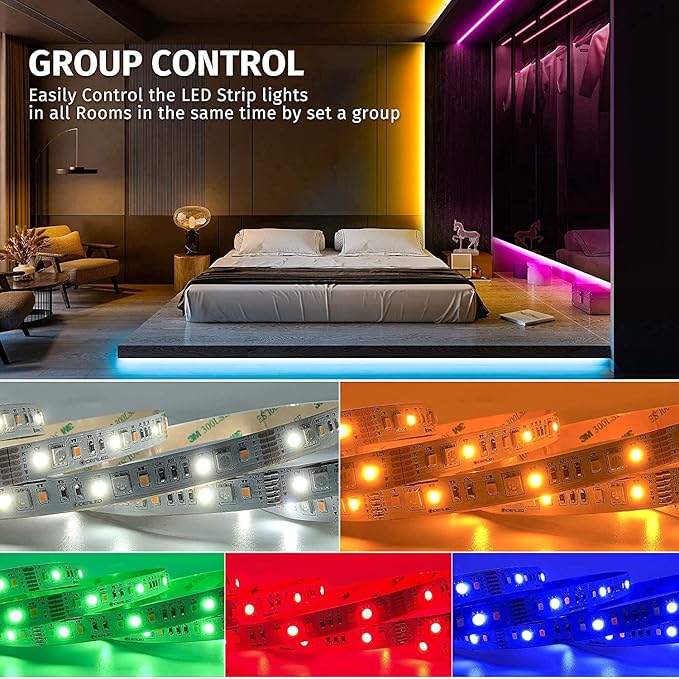 GIDEALED Smart Zigbee 3.0 RGBWW LED Strip Lights16.4ft Kit Compatible with Echo Plus Echo Studio Alexa Voice & APP Control RGB Warm White Cold White RGBCCT LED Strips Dimmable,Hub Bridge Required