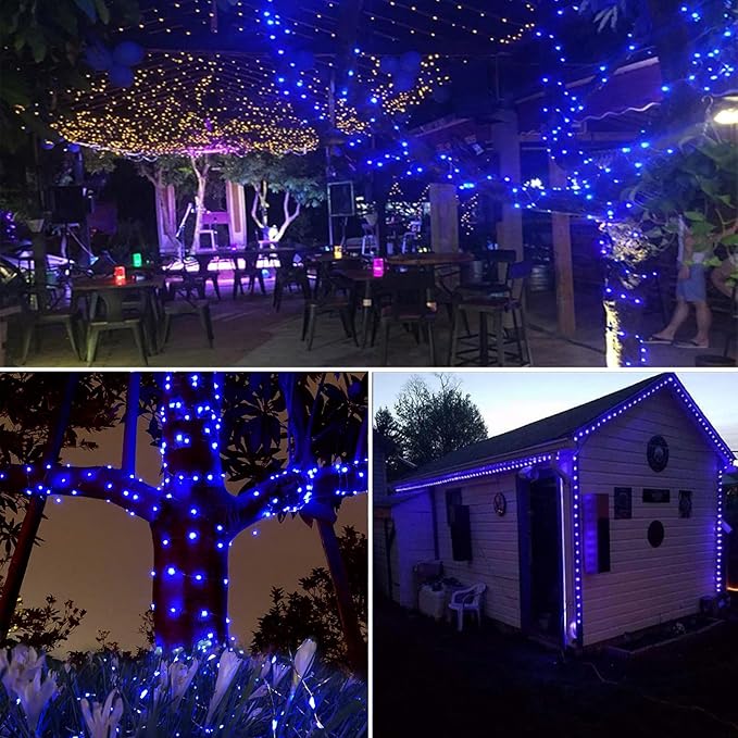 RUICHEN Plug in Fairy String Lights with Switch, Waterproof 33 Ft 100 LED Copper Wire Firefly Lights for Bedroom, Patio, Garden, Balcony, Dorm, Blue
