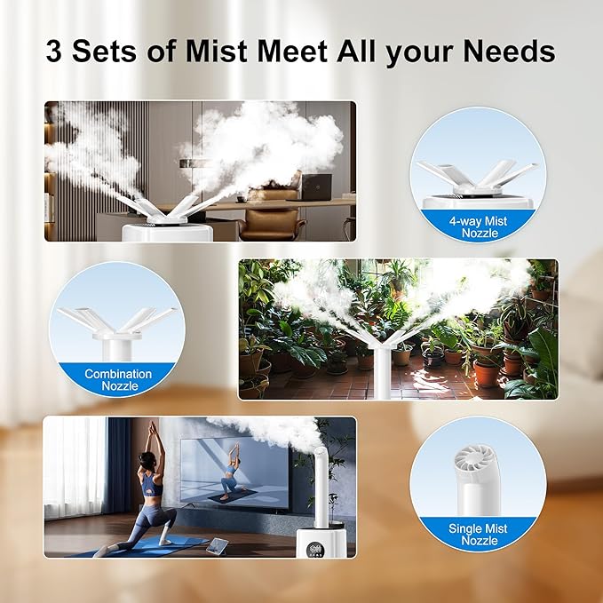 Uthfy 5.5Gal/21L Humidifier for Large Room 3000sq.ft, 2000ml/h Dual 360° Nozzles Ultrasonic Humidifiers for Bedroom, Remote/Touch Control,4 Atomizing Plates, Top Fill, 12H Timer