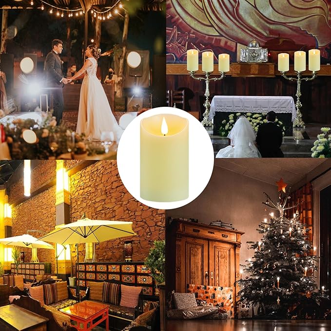 Flameless Candles with Rechargeable Battery, 3" x 6", Set of 2, Electronic Candles with Remote and Timer, led Pillar Candles Real Wax 3D Wick, led Ivory Candles for Home, Wedding, Birthday