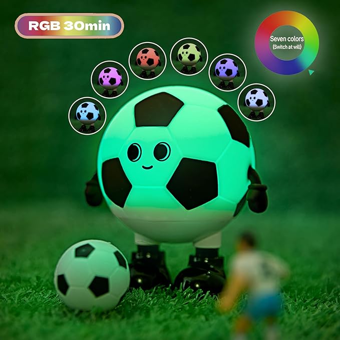 Soccer Night Light, 7 Colors Dimmable Bedside Lamp, Touch Control Night Lamp with Timer for Kids Adults, Used for Camping Party Room Decor (Soccer)