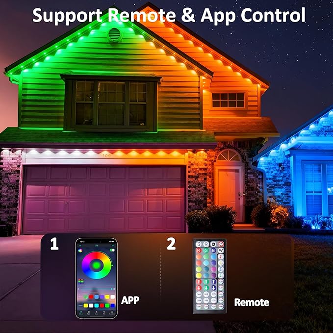 50FT Permanent Outdoor String Lights, RGB Multicolor LED Eaves Lights with APP & Remote, IP67 Waterproof Indoor Outdoor Christmas Halloween Party Garden Decor