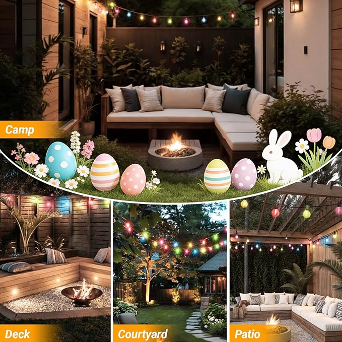 LAMPHOME LED Outdoor String Lights, 4 Pack 26FT Patio Lights with 12+1 Edison Shatterproof Bulbs, UL Waterproof Connectable Dimmable Multicolor Outside easterLights for Backyard Porch Easter Decor