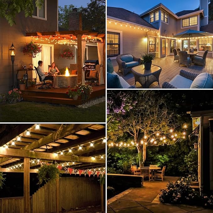 DAYBETTER 50FT Outdoor String Lights Waterproof - 25 Warm White Bulbs 2700K Patio Lights Weatherproof Shatterproof for Garden Backyard Pergola Energy-Efficient LED Party Lighting