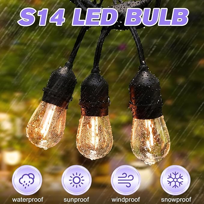 48 Pack S14 LED Replacement Bulbs for Outdoor String Lights, Shatterproof 1W E26 LED Bulbs, Waterproof Outdoor Light Bulbs for Patio Light, Soft White 2200K