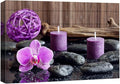 wall26 Canvas Print Wall Art Zen Stones with Purple Orchid and Calming Candles Nature Floral Photography Realism Rustic Colorful Multicolor Ultra for Living Room, Bedroom, Office - 16"x24"