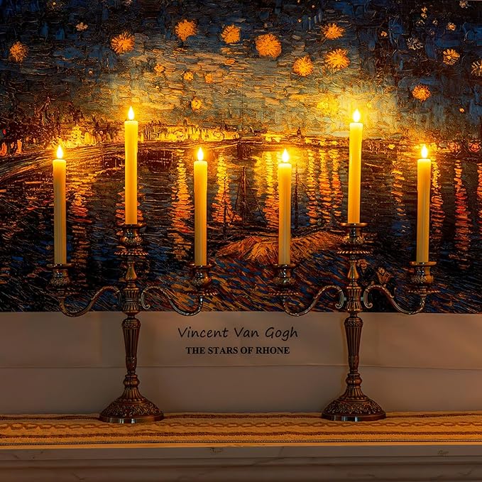 Homemory 24 Pcs Real Wax Flameless Taper Candles with Remote Timer and Dimmer, Battery Operated Candlesticks with Flickering Light, Ivory Window Candles, 9.6 Inches for Wedding Home Decor