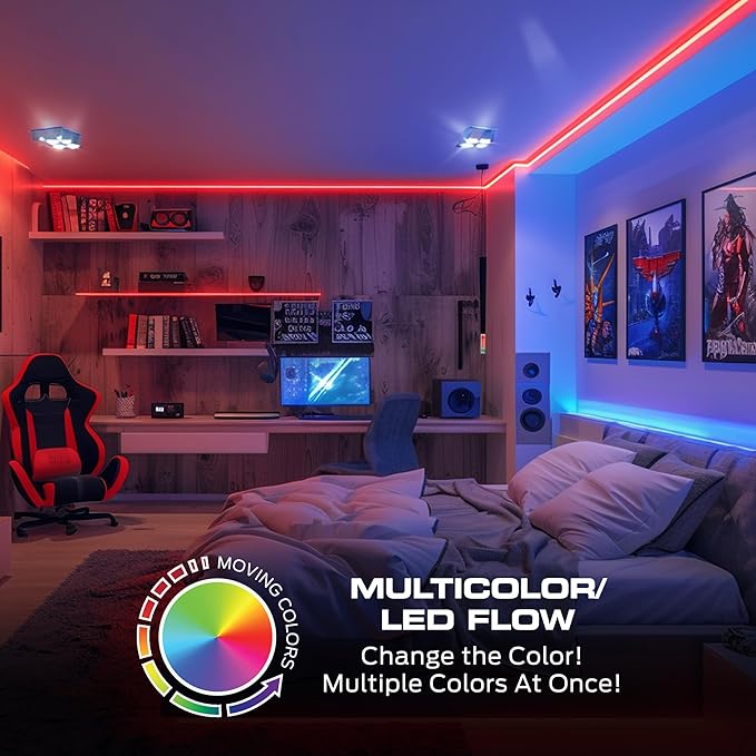 Monster 100ft Sound Reactive LED+IC Strip Lights, RGB Color Changing Music Sync Light Strip with IR Remote Control, Multicolor Ambient Lighting for Bedroom, Gaming Room, TV, Desk & Home Decor