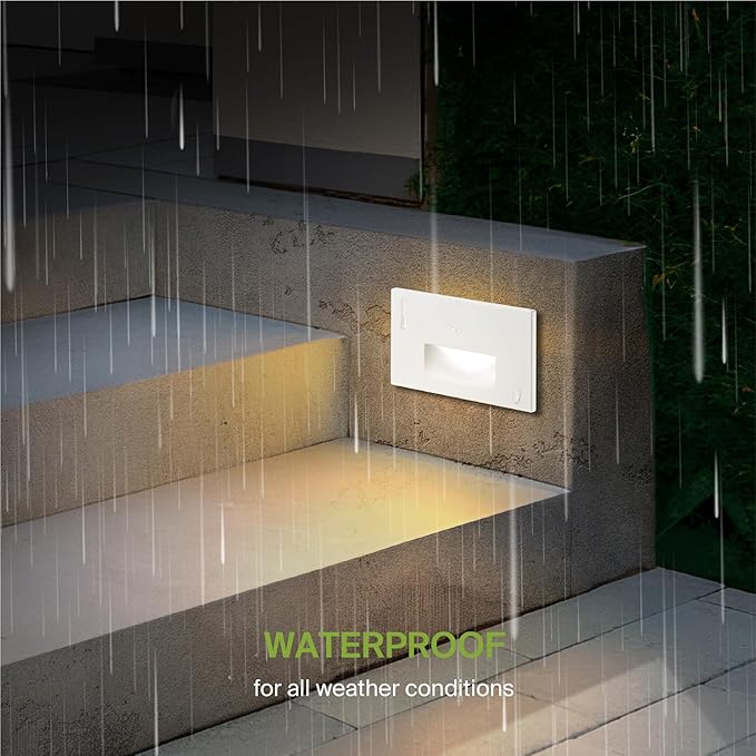 ASD LED Recessed Step Light Fixture, Dusk to Dawn Outdoor Stair Tread Lighting | 3CCT, Photocell, Waterproof, ETL Listed | 3W 120LM 3000K-5000K 120V | Staircase Hardwired Illumination | White