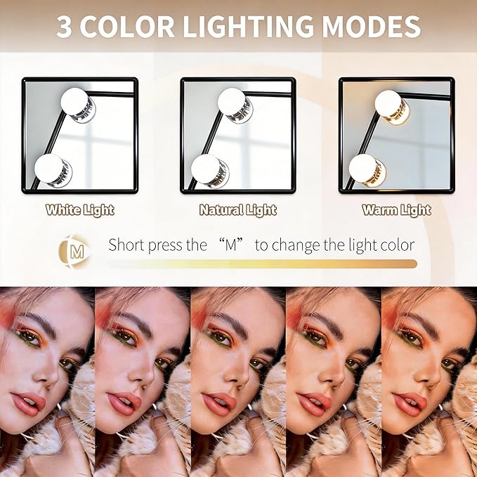 Makeup Vanity Mirror with Lights 17.12"x13.77" LED Makeup Mirror Detachable 10X Magnification, Hollywood Make Up Mirror with Lighting, Smart Touch, Rechargeable,360° Rotation, (Black)