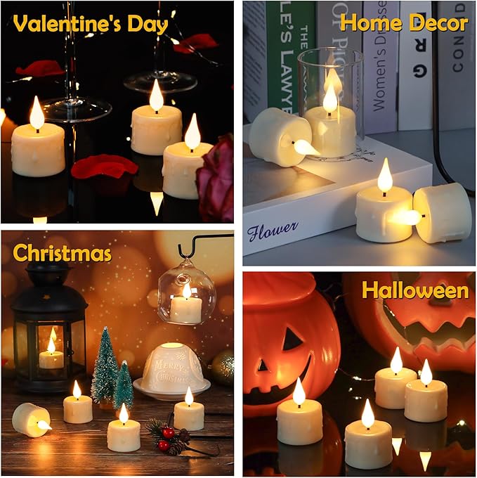 Rechargeable LED Tealight Candle with Remote Control & Timer Flickering FlamelessTea Light Electric Fake Candles with USB Charging Cable for Halloween,Latern,Table,Xmas Decor (12pcs,Warm White)