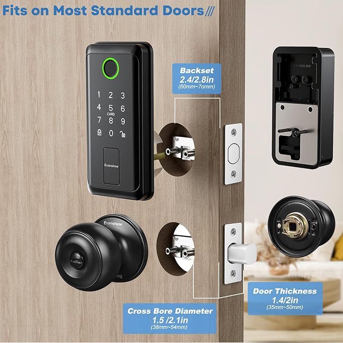 WiFi Bluetooth Keypad Door Lock with Handle,Keyless Entry Door Lock, Electronic Digital Keypad Deadbolt with App, Keyless Entry Fingerprint Lock Auto Lock, Front Smart Door Handle Sets