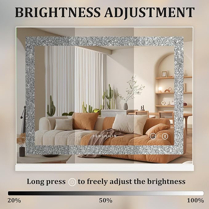 FENCHILIN Vanity Mirror with Lights 23” x 18” Hollywood Makeup Mirror with Light Strip Smart Touch Control 3 Colors Dimmable Light Strip & 10X Magnification White