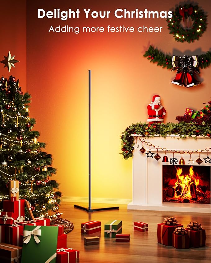 65" Smart RGB Floor Lamp with App/Remote Control, Color Changing LED Corner Lamp with Music Sync & Timer, Corner Lighting for Living Room, Bedroom, Gaming Room (Black)
