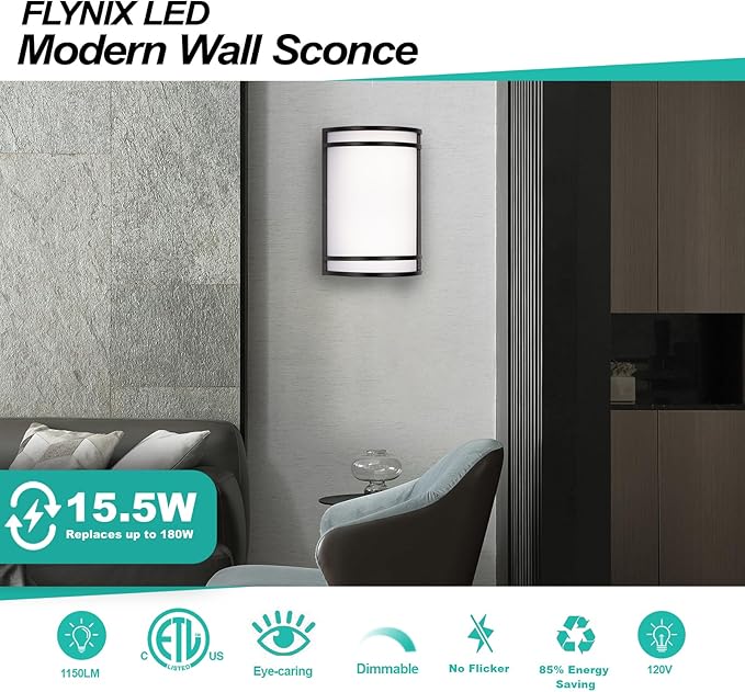 Indoor Wall Sconce, Half Cylinder Wall Light Fixture, 3000K 4000K 5000K Color Temperature Adjustable, Dimmable LED Modern Wall Light for Hallway Bedroom Living Room, Matt Black, 2 Pack